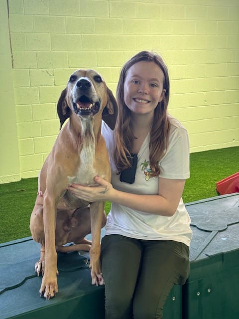 Team member with dog