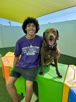 Team member with dog